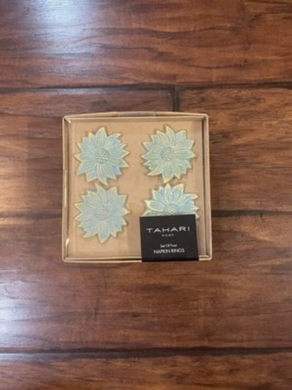 Sunflower Napkin Rings Holder Tahari Botanical Cottagecore Chic Party Metallic
